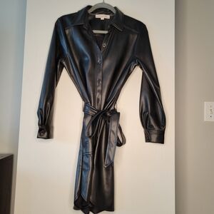 LOFT Black Faux Leather Dress